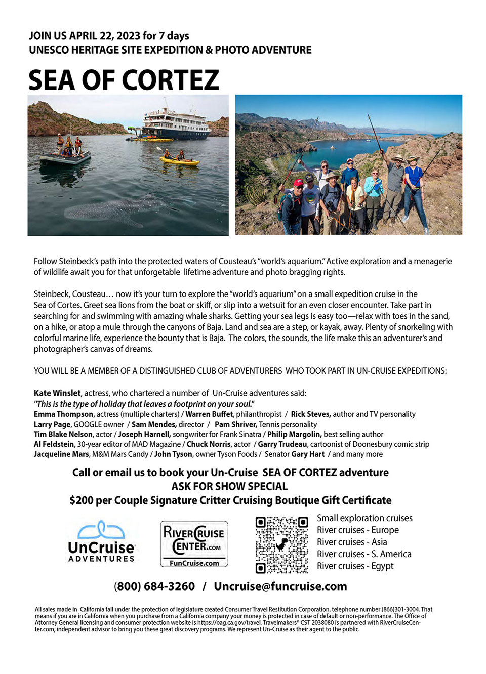 UNESCO Sea of Cortez Expedition. Whales, adventure cruise